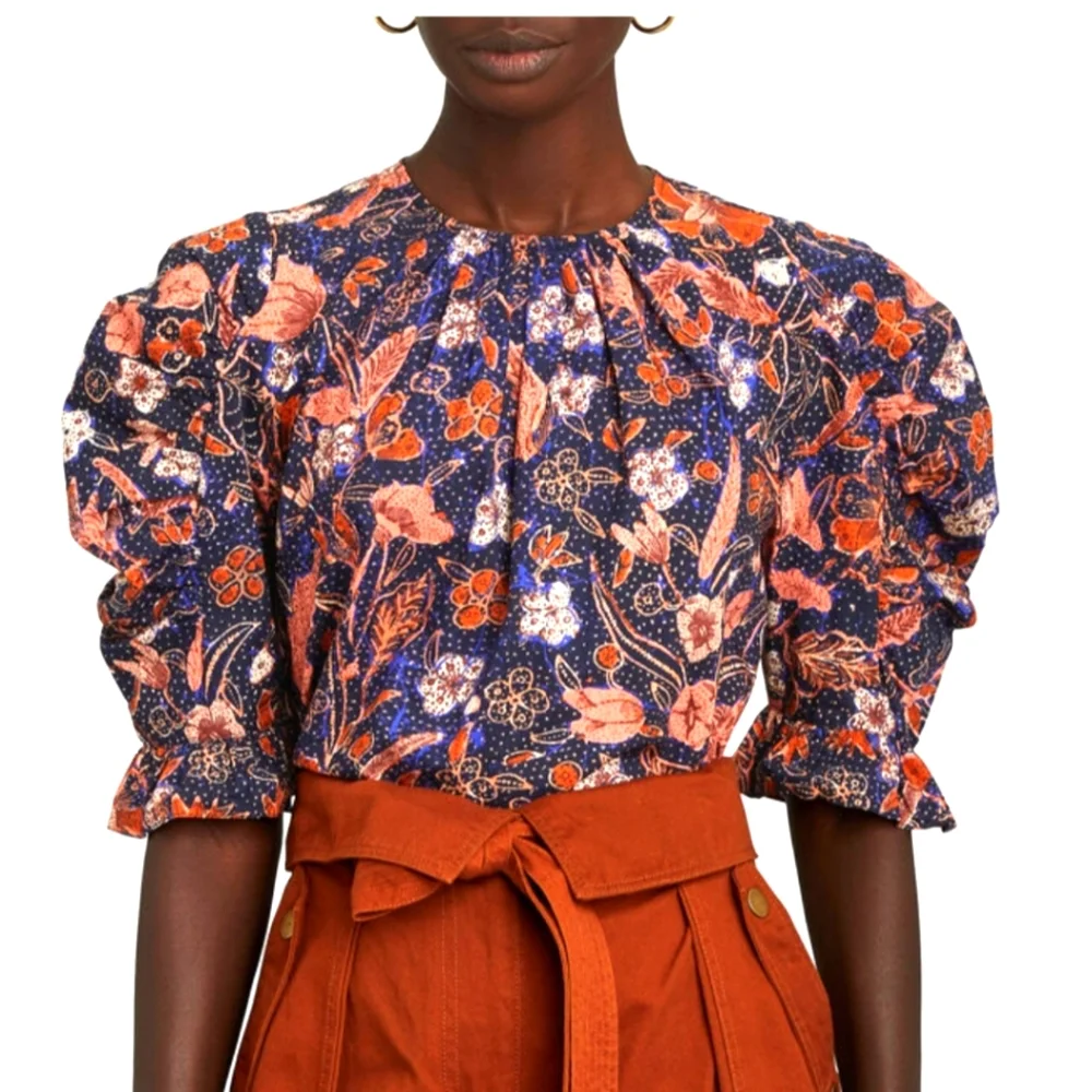 ULLA JOHNSON JONI FLORAL PUFF SLEEVE BLOUSE PEASANT BOHO 4